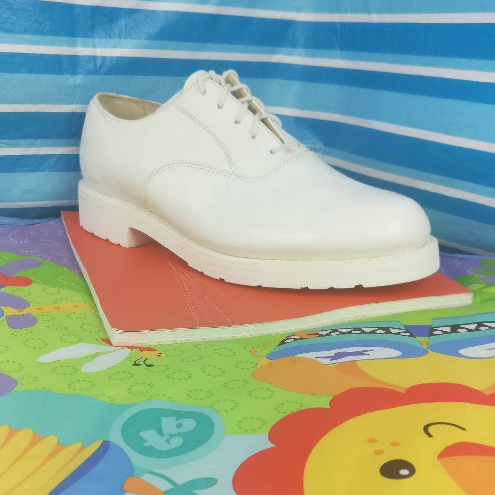 Made in CA LEATHER Oxford Navy Uniform Naval Dress shoe BONE WHITE us7men=8.5w